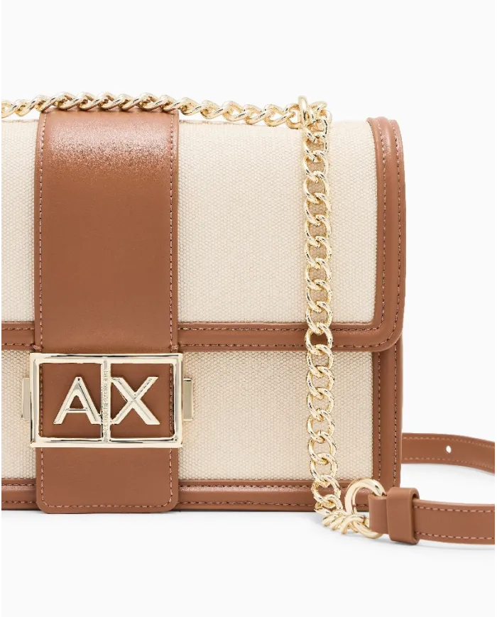 Armani Exchange Borsa a tracolla lino Beige/Cuoio