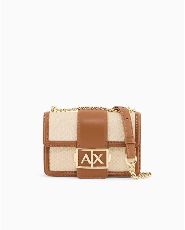 Armani Exchange Borsa mini crossbody tessuto lino Beige/Cuoio