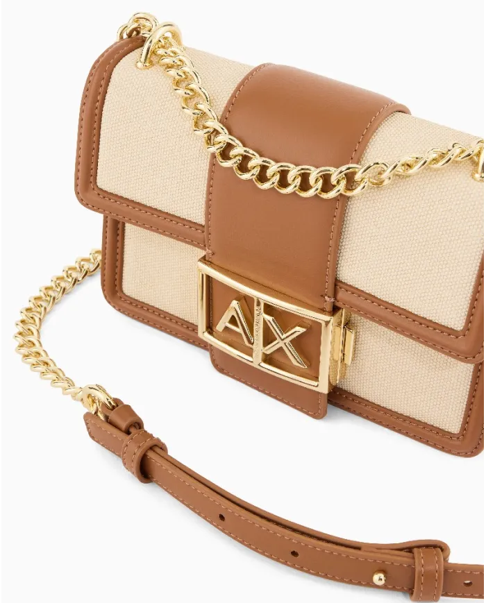 Armani Exchange Borsa mini crossbody tessuto lino Beige/Cuoio