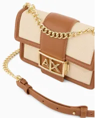 Armani Exchange Borsa mini crossbody tessuto lino Beige/Cuoio