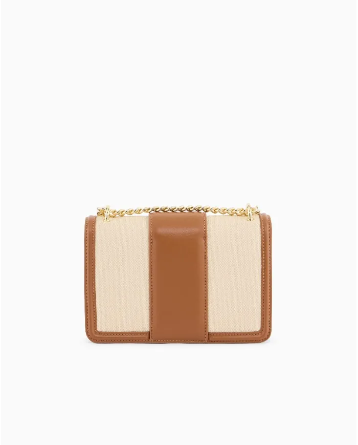 Armani Exchange Borsa mini crossbody tessuto lino Beige/Cuoio
