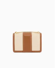 Armani Exchange Borsa mini crossbody tessuto lino Beige/Cuoio