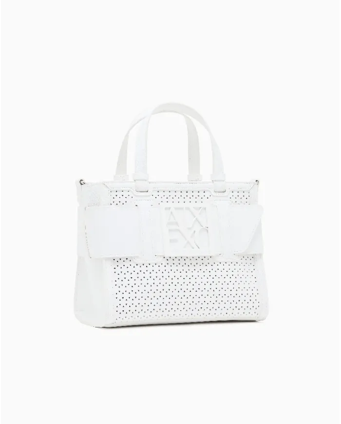 Armani Exchange Borsa a mano piccola traforata Bianco