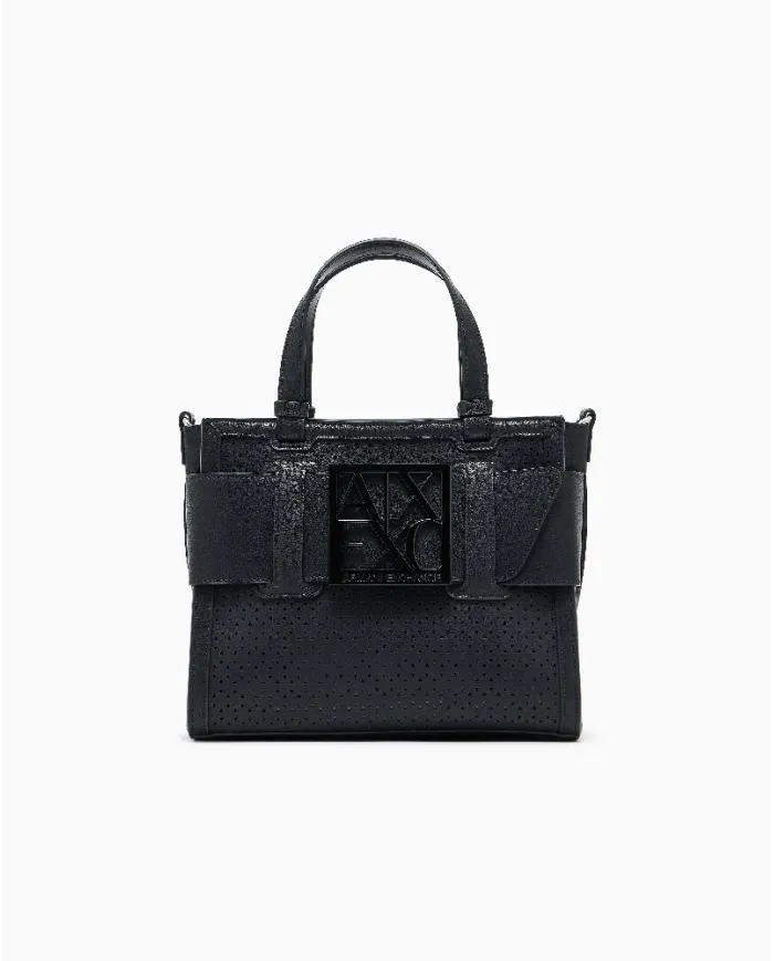 Armani Exchange Borsa a mano piccola traforata Nero