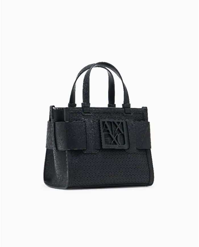 Armani Exchange Borsa a mano piccola traforata Nero