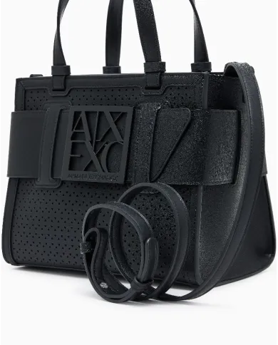 Armani Exchange Borsa a mano piccola traforata Nero