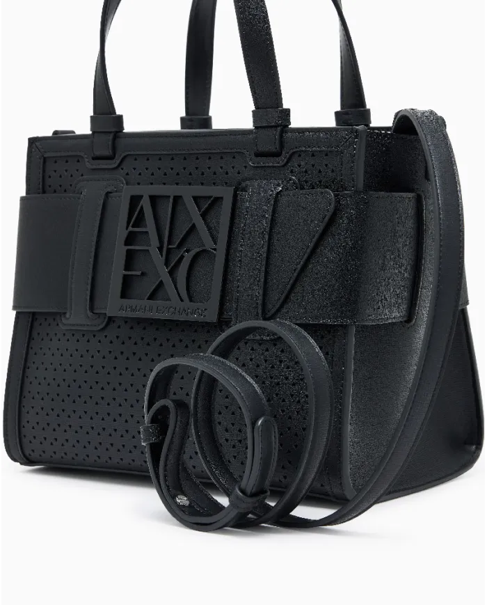 Armani Exchange Borsa a mano piccola traforata Nero