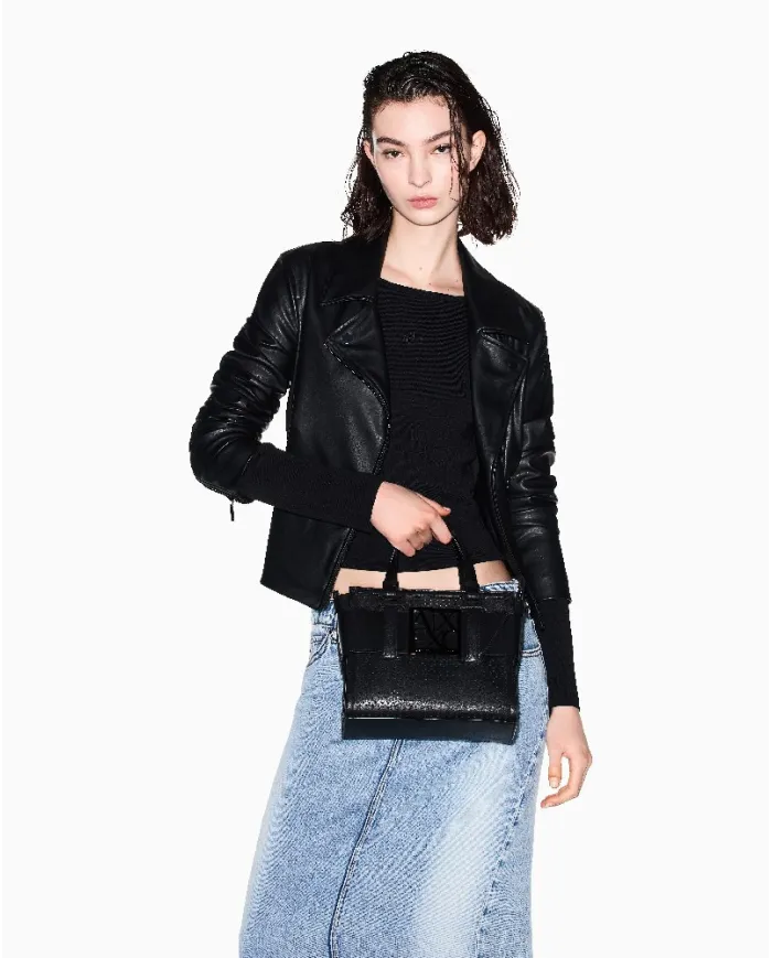 Armani Exchange Borsa a mano piccola traforata Nero