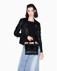 Armani Exchange Borsa a mano piccola traforata Nero