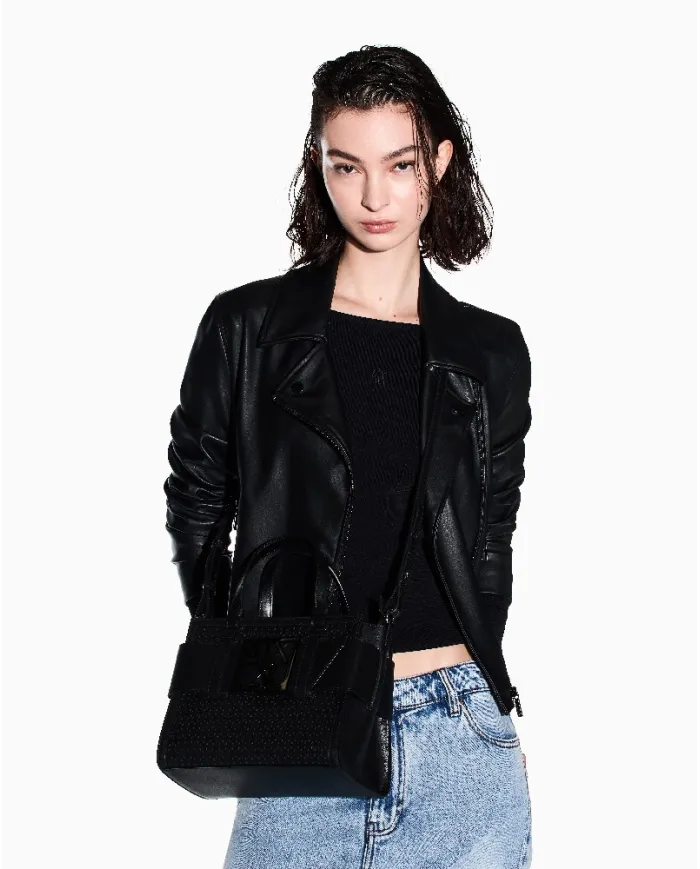 Armani Exchange Borsa a mano piccola traforata Nero
