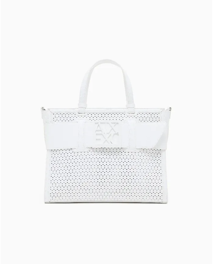 Armani Exchange Borsa a mano grande traforata Bianco