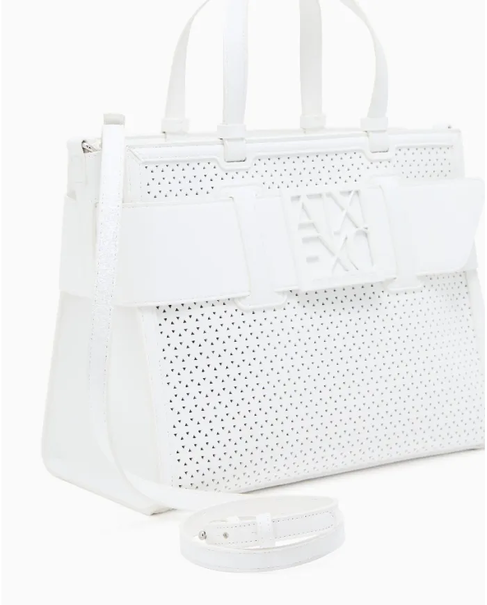 Armani Exchange Borsa a mano grande traforata Bianco