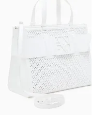 Armani Exchange Borsa a mano grande traforata Bianco