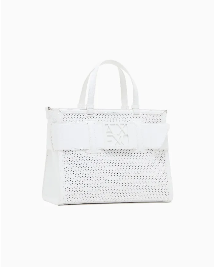 Armani Exchange Borsa a mano grande traforata Bianco