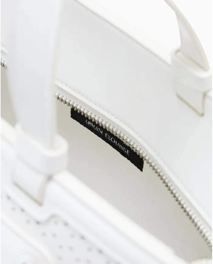 Armani Exchange Borsa a mano grande traforata Bianco