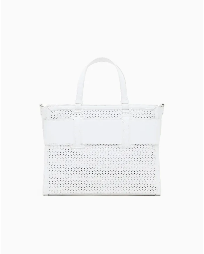 Armani Exchange Borsa a mano grande traforata Bianco