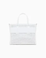 Armani Exchange Borsa a mano grande traforata Bianco