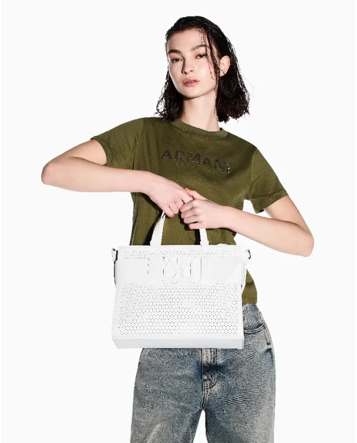 Armani Exchange Borsa a mano grande traforata Bianco