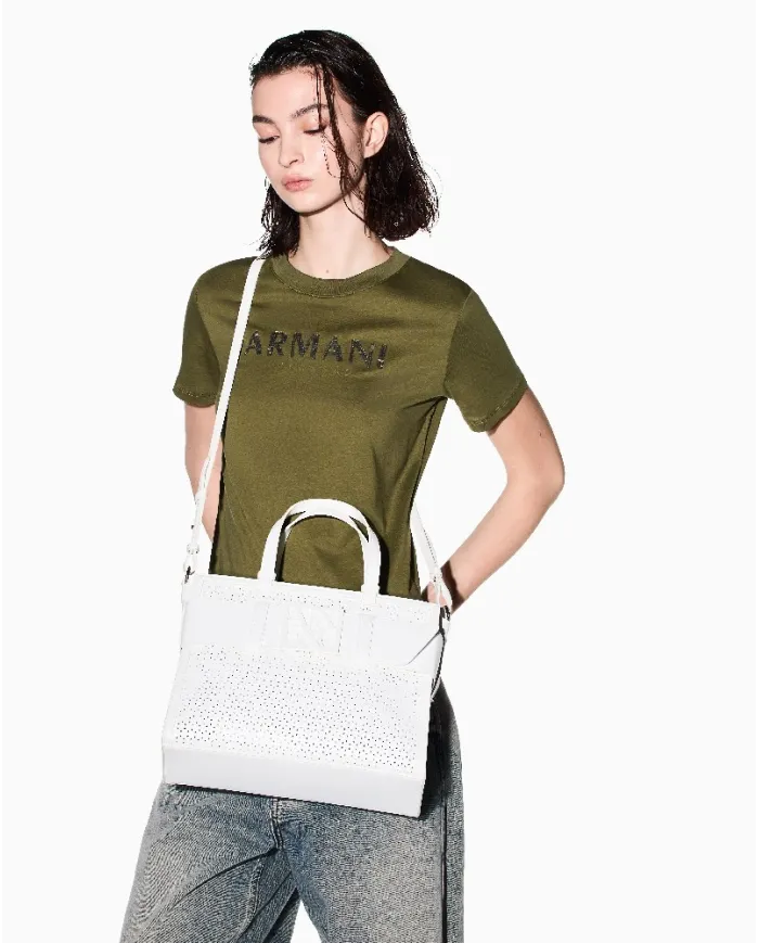 Armani Exchange Borsa a mano grande traforata Bianco
