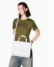 Armani Exchange Borsa a mano grande traforata Bianco