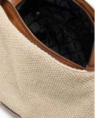 Armani Exchange Borsa Grande a Tracolla in Rafia Beige/Cuoio