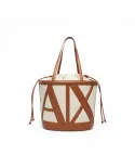 Armani Exchange Borsa grande in lino Beige/Cuoio