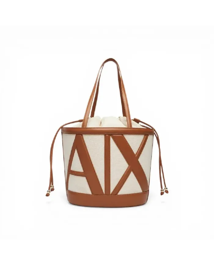 Armani Exchange Borsa grande in lino Beige/Cuoio