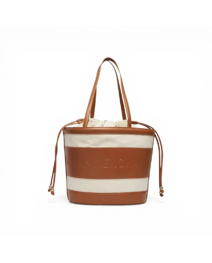 Armani Exchange Borsa grande in lino Beige/Cuoio
