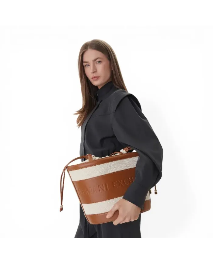 Armani Exchange Borsa grande in lino Beige/Cuoio