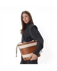 Armani Exchange Borsa grande in lino Beige/Cuoio