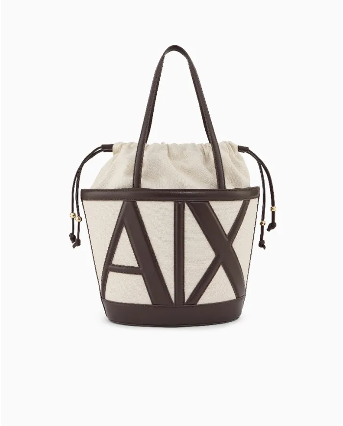 Armani Exchange Borsa grande in lino Bianco/Testa moro
