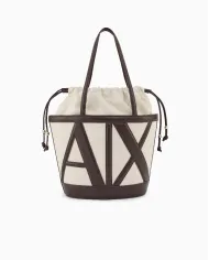 Armani Exchange Borsa grande in lino Bianco/Testa moro