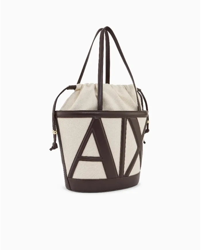 Armani Exchange Borsa grande in lino Bianco/Testa moro