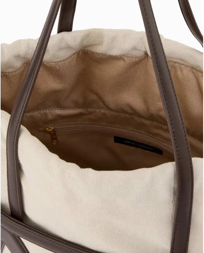 Armani Exchange Borsa grande in lino Bianco/Testa moro