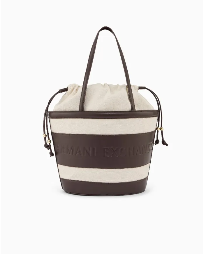 Armani Exchange Borsa grande in lino Bianco/Testa moro