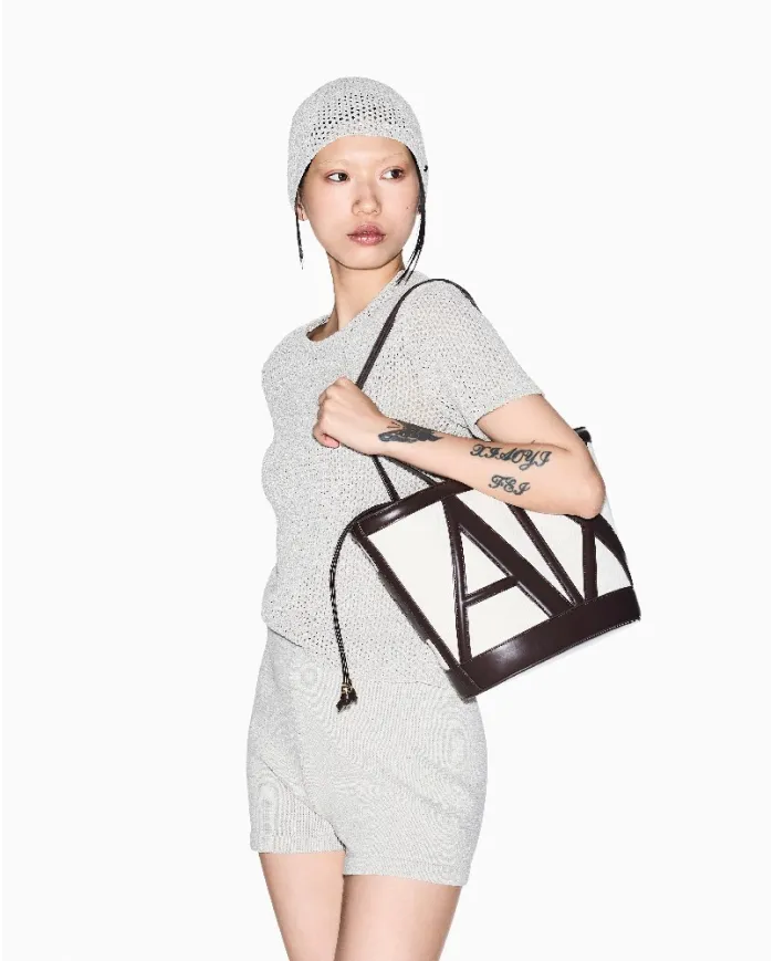Armani Exchange Borsa grande in lino Bianco/Testa moro