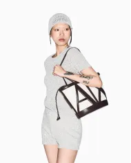 Armani Exchange Borsa grande in lino Bianco/Testa moro