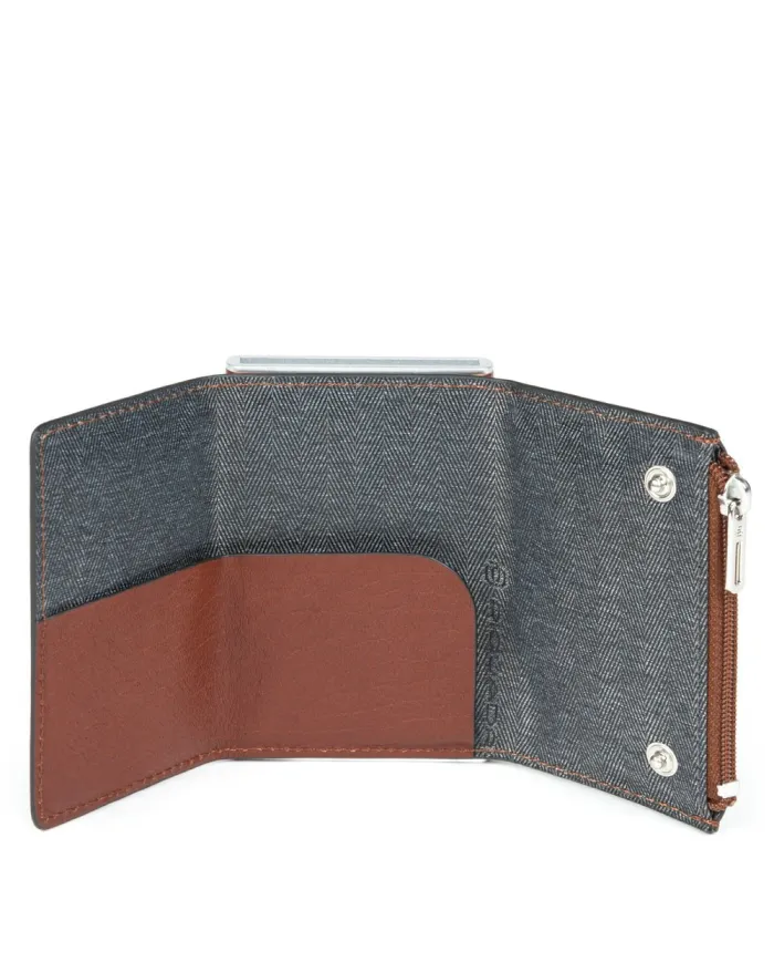Piquadro Compact wallet con tasca monete Black square Cuoio