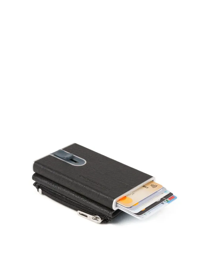 Piquadro Compact wallet con tasca monete Black square Nero