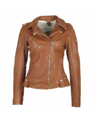 Gipsy Giacca chiodo donna in pelle Cognac