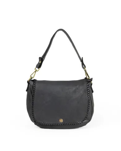Caleidos Borsa bandoliera pelle vintage Nero