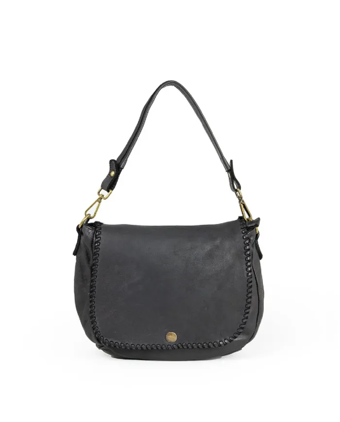 Caleidos Borsa bandoliera pelle vintage Nero