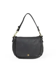 Caleidos Borsa bandoliera pelle vintage Nero