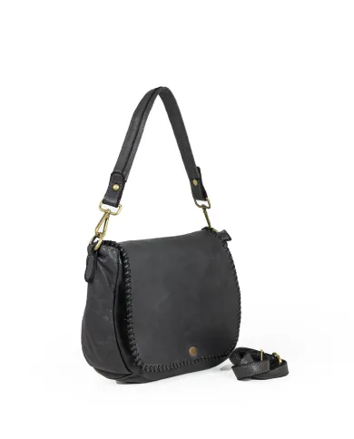 Caleidos Borsa bandoliera pelle vintage Nero