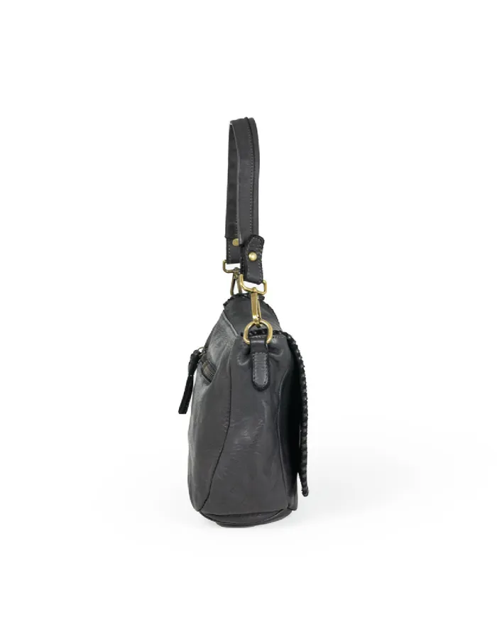 Caleidos Borsa bandoliera pelle vintage Nero