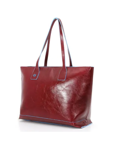 Piquadro Shopping bag in cuoio vintage, con tasca porta tablet, Piquadro "Blue square". Rosso
