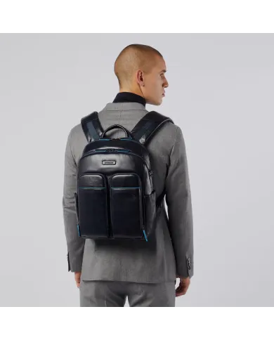 Piquadro Zaino in pelle porta pc 14 Blue square B2V Nero