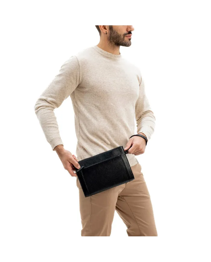 Gianni Conti Pochette in pelle con polsino Nero