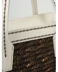 Visona Borsa piccola paglia intrecciata e pelle Testa moro/Bianco
