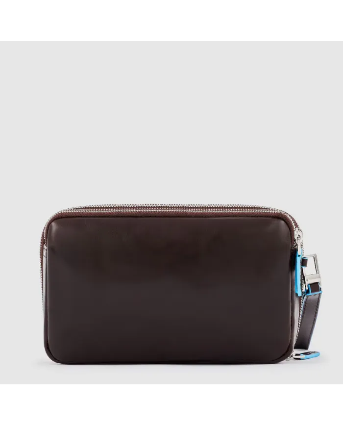 Piquadro Pochette in pelle Blue Square Mogano